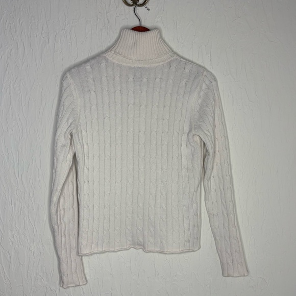 Ralph Lauren Polo Jeans Cable Knit White Turtleneck Cotton Sweater Size Large - Picture 4 of 8